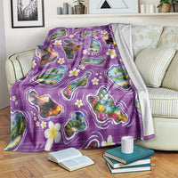 Hawaiian Island Shapes-Iconic Landscape Blanket with Plumeria and Palaka Purple Color LT03 Purple - Polynesian Pride