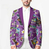 Hawaiian Island Shapes-Iconic Landscape Blazer with Plumeria and Palaka Purple Color LT03 - Polynesian Pride