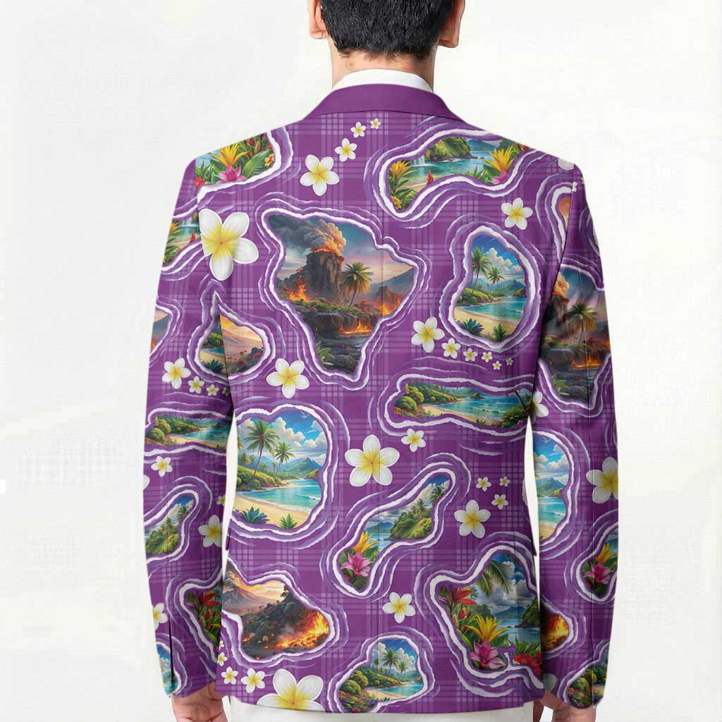 Hawaiian Island Shapes-Iconic Landscape Blazer with Plumeria and Palaka Purple Color LT03 - Polynesian Pride
