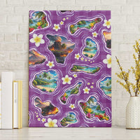 Hawaiian Island Shapes-Iconic Landscape Canvas Wall Art with Plumeria and Palaka Purple Color LT03 Without Frame Purple - Polynesian Pride