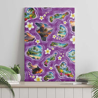 Hawaiian Island Shapes-Iconic Landscape Canvas Wall Art with Plumeria and Palaka Purple Color LT03 - Polynesian Pride