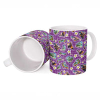 Hawaiian Island Shapes-Iconic Landscape Ceramic Mug with Plumeria and Palaka Purple Color