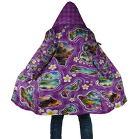 Hawaiian Island Shapes-Iconic Landscape Cloak with Plumeria and Palaka Purple Color LT03 Unisex Purple - Polynesian Pride