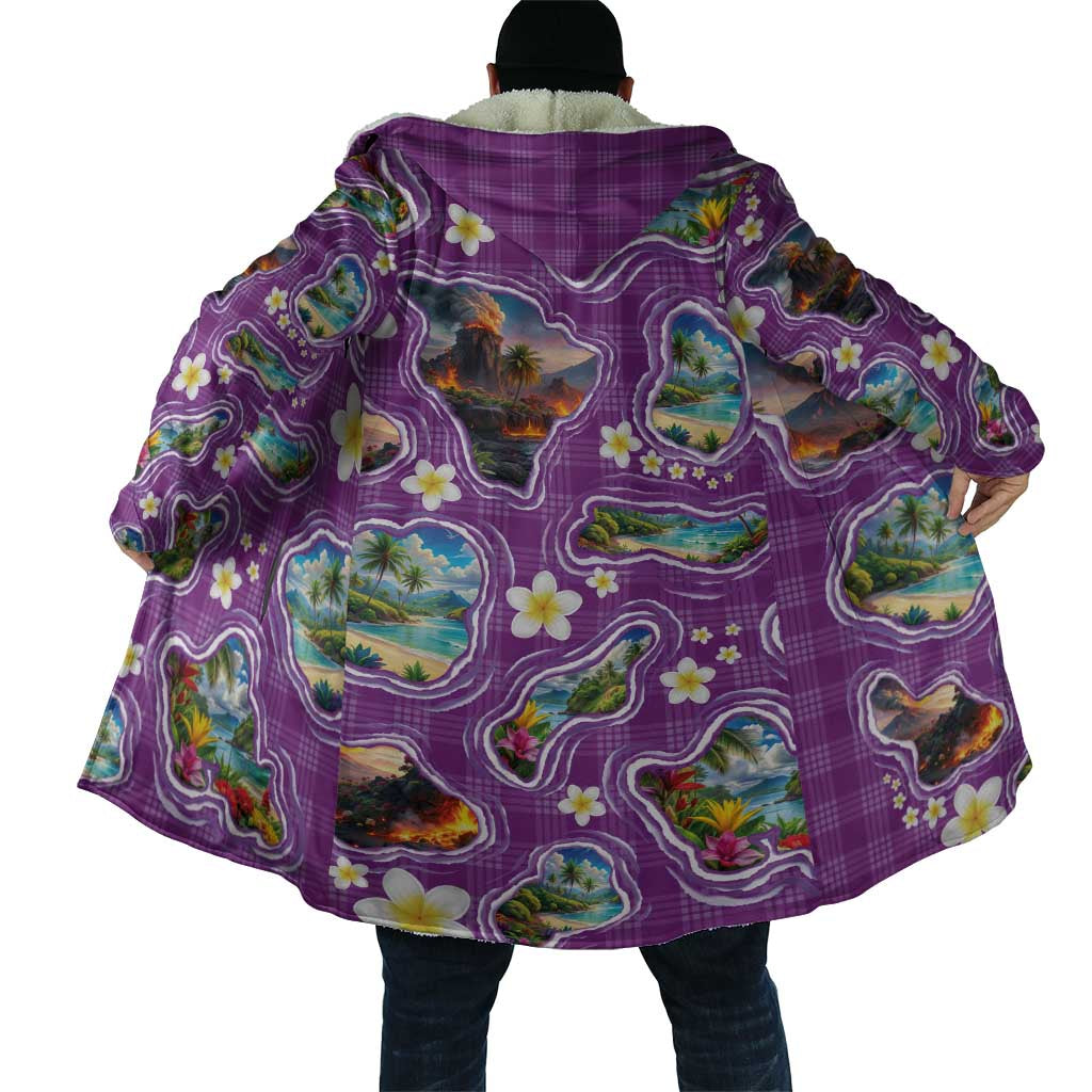 Hawaiian Island Shapes-Iconic Landscape Cloak with Plumeria and Palaka Purple Color LT03 - Polynesian Pride