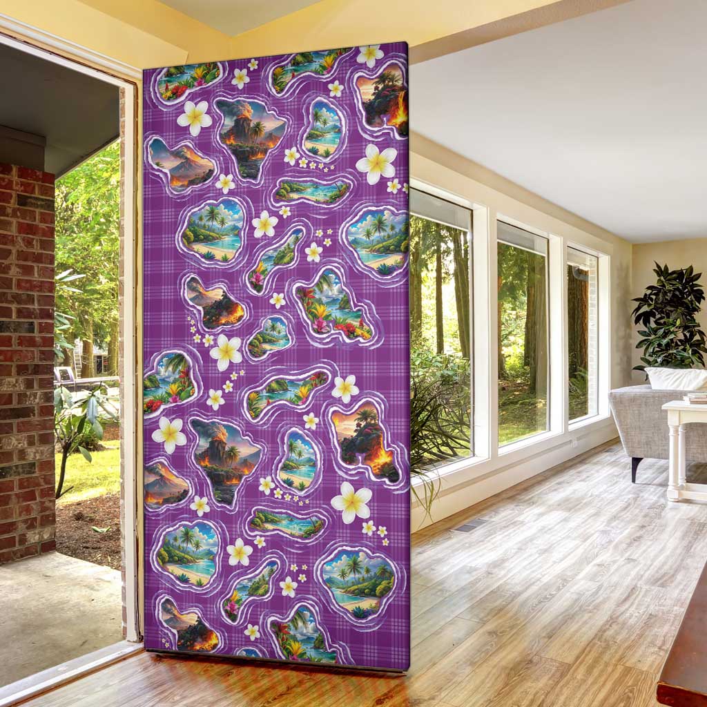 Hawaiian Island Shapes-Iconic Landscape Door Cover with Plumeria and Palaka Purple Color LT03 - Polynesian Pride
