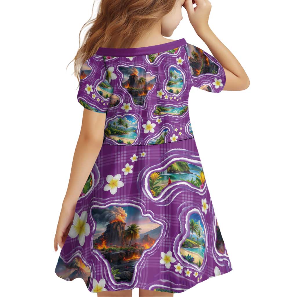 Hawaiian Island Shapes-Iconic Landscape Family Matching Long Sleeve Bodycon Dress and Hawaiian Shirt with Plumeria and Palaka Purple Color LT03 - Polynesian Pride