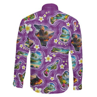 Hawaiian Island Shapes-Iconic Landscape Family Matching Mermaid Dress and Hawaiian Shirt with Plumeria and Palaka Purple Color LT03 - Polynesian Pride