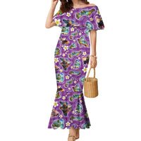 Hawaiian Island Shapes-Iconic Landscape Family Matching Mermaid Dress and Hawaiian Shirt with Plumeria and Palaka Purple Color LT03 Mom's Dress Purple - Polynesian Pride