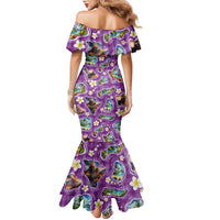 Hawaiian Island Shapes-Iconic Landscape Family Matching Mermaid Dress and Hawaiian Shirt with Plumeria and Palaka Purple Color LT03 - Polynesian Pride