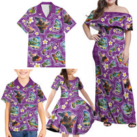 Hawaiian Island Shapes-Iconic Landscape Family Matching Off Shoulder Maxi Dress and Hawaiian Shirt with Plumeria and Palaka Purple Color LT03 - Polynesian Pride