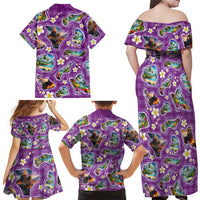 Hawaiian Island Shapes-Iconic Landscape Family Matching Off Shoulder Maxi Dress and Hawaiian Shirt with Plumeria and Palaka Purple Color LT03 - Polynesian Pride