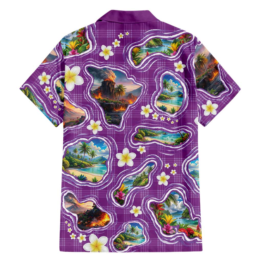 Hawaiian Island Shapes-Iconic Landscape Family Matching Off Shoulder Maxi Dress and Hawaiian Shirt with Plumeria and Palaka Purple Color LT03 - Polynesian Pride