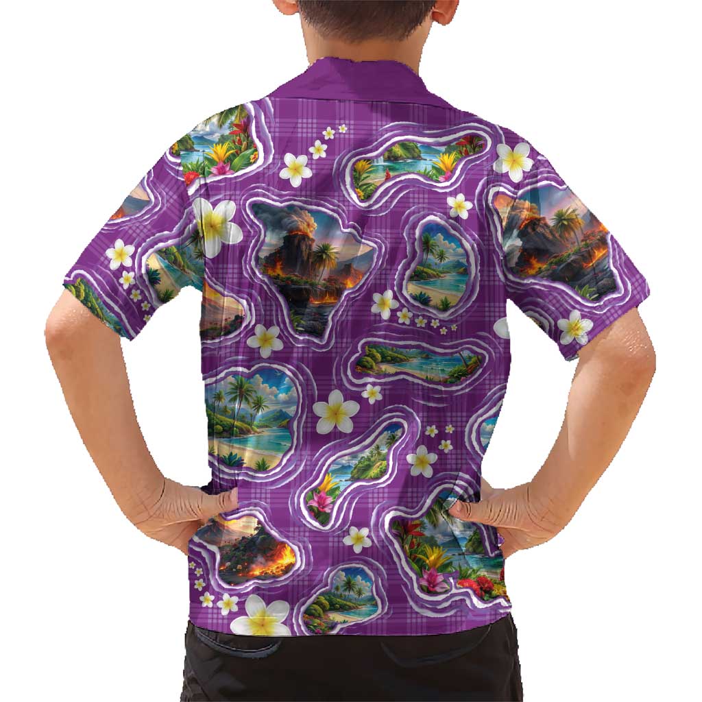 Hawaiian Island Shapes-Iconic Landscape Family Matching Tank Maxi Dress and Hawaiian Shirt with Plumeria and Palaka Purple Color LT03 - Polynesian Pride