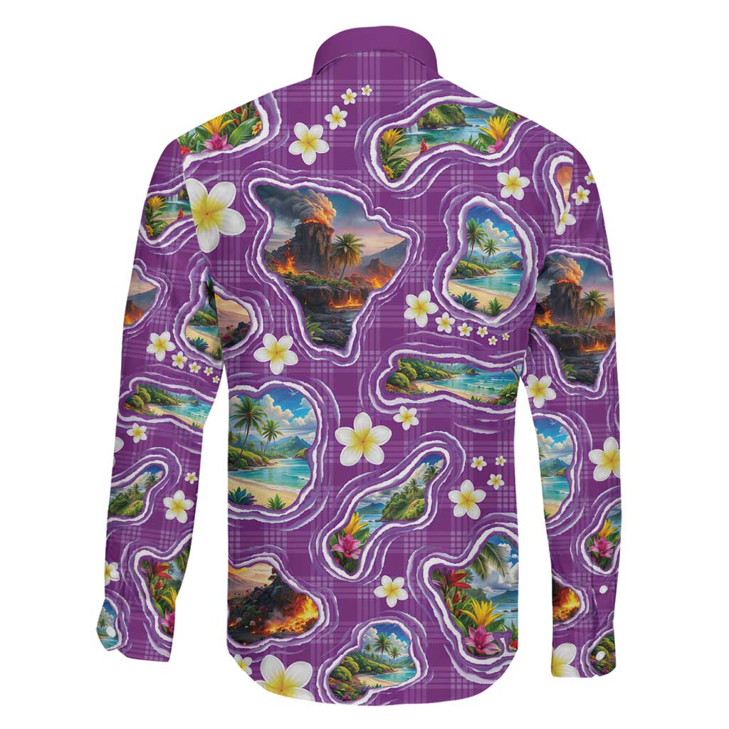 Hawaiian Island Shapes-Iconic Landscape Family Matching Tank Maxi Dress and Hawaiian Shirt with Plumeria and Palaka Purple Color LT03 - Polynesian Pride
