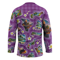 Hawaiian Island Shapes-Iconic Landscape Hockey Jersey with Plumeria and Palaka Purple Color LT03 - Polynesian Pride