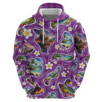 Hawaiian Island Shapes-Iconic Landscape Hoodie with Plumeria and Palaka Purple Color LT03 - Polynesian Pride