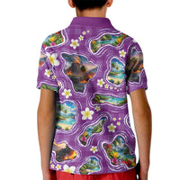 Hawaiian Island Shapes-Iconic Landscape Kid Polo Shirt with Plumeria and Palaka Purple Color LT03 - Polynesian Pride