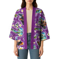 Hawaiian Island Shapes-Iconic Landscape Kimono with Plumeria and Palaka Purple Color LT03 - Polynesian Pride