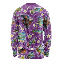 Hawaiian Island Shapes-Iconic Landscape Long Sleeve Shirt with Plumeria and Palaka Purple Color LT03 - Polynesian Pride