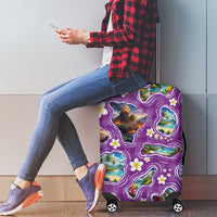 Hawaiian Island Shapes-Iconic Landscape Luggage Cover with Plumeria and Palaka Purple Color LT03 - Polynesian Pride