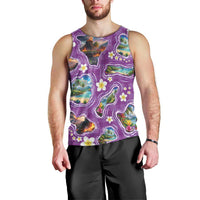 Hawaiian Island Shapes-Iconic Landscape Men Tank Top with Plumeria and Palaka Purple Color LT03 - Polynesian Pride