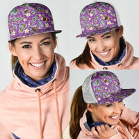 Hawaiian Island Shapes-Iconic Landscape Mesh Trucker Cap with Plumeria and Palaka Purple Color LT03 - Polynesian Pride