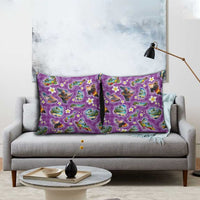 Hawaiian Island Shapes-Iconic Landscape Pillow Cover with Plumeria and Palaka Purple Color LT03 - Polynesian Pride