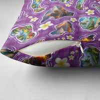 Hawaiian Island Shapes-Iconic Landscape Pillow Cover with Plumeria and Palaka Purple Color LT03 - Polynesian Pride