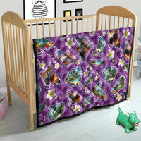 Hawaiian Island Shapes-Iconic Landscape Quilt with Plumeria and Palaka Purple Color LT03 - Polynesian Pride