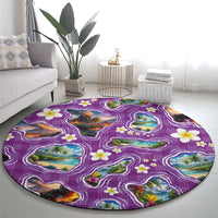 Hawaiian Island Shapes-Iconic Landscape Round Carpet with Plumeria and Palaka Purple Color LT03 - Polynesian Pride