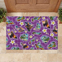 Hawaiian Island Shapes-Iconic Landscape Rubber Doormat with Plumeria and Palaka Purple Color LT03 Purple - Polynesian Pride