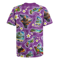 Hawaiian Island Shapes-Iconic Landscape Rugby Jersey with Plumeria and Palaka Purple Color LT03 - Polynesian Pride
