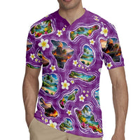 Hawaiian Island Shapes-Iconic Landscape Rugby Jersey with Plumeria and Palaka Purple Color LT03 - Polynesian Pride