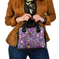 Hawaiian Island Shapes-Iconic Landscape Shoulder Handbag with Plumeria and Palaka Purple Color LT03 - Polynesian Pride