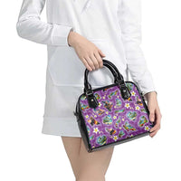 Hawaiian Island Shapes-Iconic Landscape Shoulder Handbag with Plumeria and Palaka Purple Color LT03 - Polynesian Pride