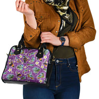 Hawaiian Island Shapes-Iconic Landscape Shoulder Handbag with Plumeria and Palaka Purple Color LT03 - Polynesian Pride