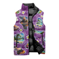 Hawaiian Island Shapes-Iconic Landscape Sleeveless Puffer Jacket with Plumeria and Palaka Purple Color LT03 - Polynesian Pride