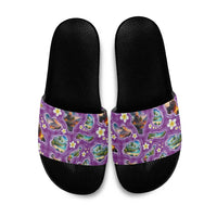 Hawaiian Island Shapes-Iconic Landscape Slide Sandals with Plumeria and Palaka Purple Color LT03 Purple - Polynesian Pride