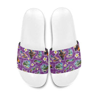 Hawaiian Island Shapes-Iconic Landscape Slide Sandals with Plumeria and Palaka Purple Color LT03 Purple - Polynesian Pride
