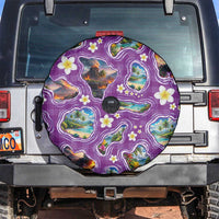 Hawaiian Island Shapes-Iconic Landscape Spare Tire Cover with Plumeria and Palaka Purple Color LT03 Purple - Polynesian Pride