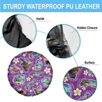 Hawaiian Island Shapes-Iconic Landscape Spare Tire Cover with Plumeria and Palaka Purple Color LT03 - Polynesian Pride