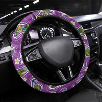 Hawaiian Island Shapes-Iconic Landscape Steering Wheel Cover with Plumeria and Palaka Purple Color LT03 Universal Fit Purple - Polynesian Pride