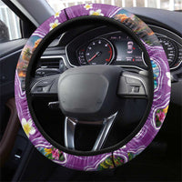 Hawaiian Island Shapes-Iconic Landscape Steering Wheel Cover with Plumeria and Palaka Purple Color LT03 - Polynesian Pride
