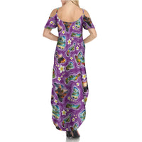 Hawaiian Island Shapes-Iconic Landscape Summer Maxi Dress with Plumeria and Palaka Purple Color LT03 - Polynesian Pride