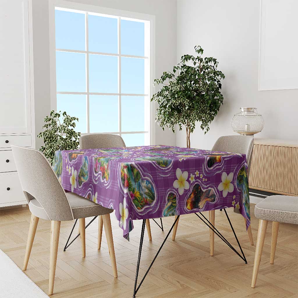 Hawaiian Island Shapes-Iconic Landscape Tablecloth with Plumeria and Palaka Purple Color LT03 - Polynesian Pride