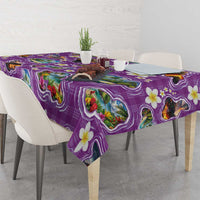 Hawaiian Island Shapes-Iconic Landscape Tablecloth with Plumeria and Palaka Purple Color LT03 - Polynesian Pride