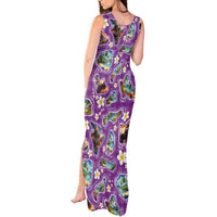 Hawaiian Island Shapes-Iconic Landscape Tank Maxi Dress with Plumeria and Palaka Purple Color LT03 - Polynesian Pride