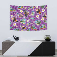 Hawaiian Island Shapes-Iconic Landscape Tapestry with Plumeria and Palaka Purple Color LT03 - Polynesian Pride