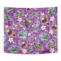 Hawaiian Island Shapes-Iconic Landscape Tapestry with Plumeria and Palaka Purple Color LT03 - Polynesian Pride