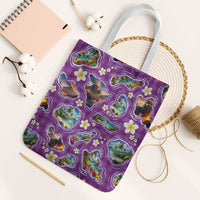 Hawaiian Island Shapes-Iconic Landscape Tote Bag with Plumeria and Palaka Purple Color LT03 White Strap One Size Purple - Polynesian Pride